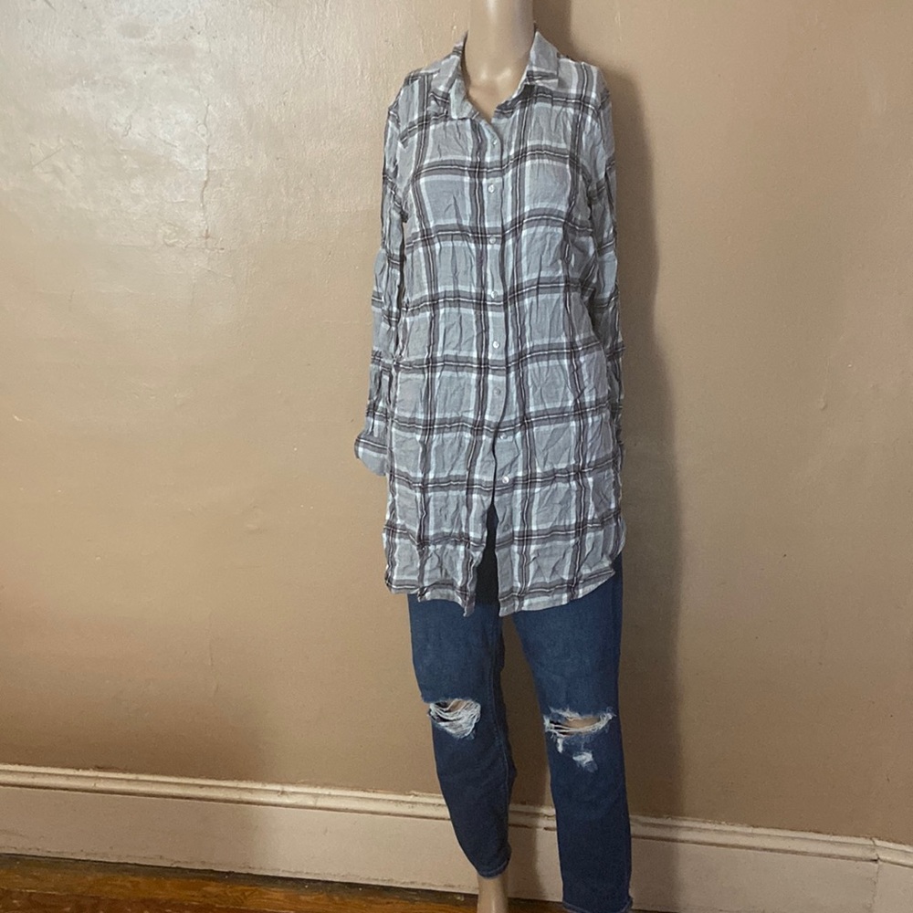 Plaid button down tunic